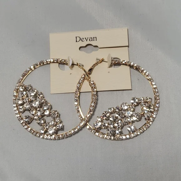 Devan gold rhinestone hoop earrings - Picture 3 of 4